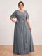 A-Line/Princess Floor-Length Short Sleeves V-Neck Plus Size Mother of the Bride Dresses