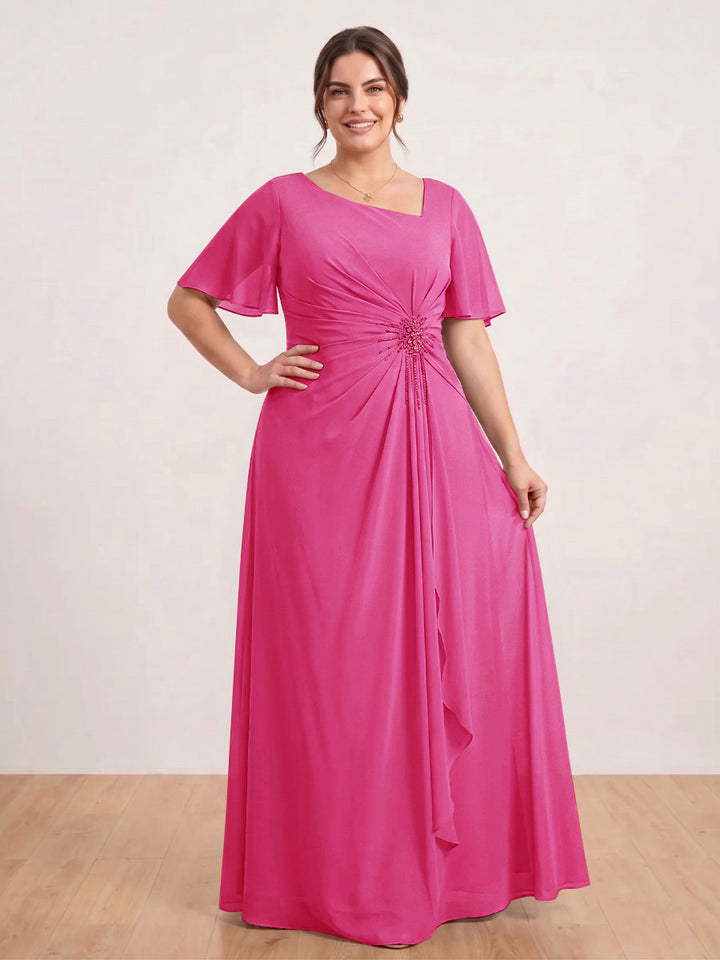 A-Line/Princess Floor-Length Short Sleeves V-Neck Plus Size Mother of the Bride Dresses
