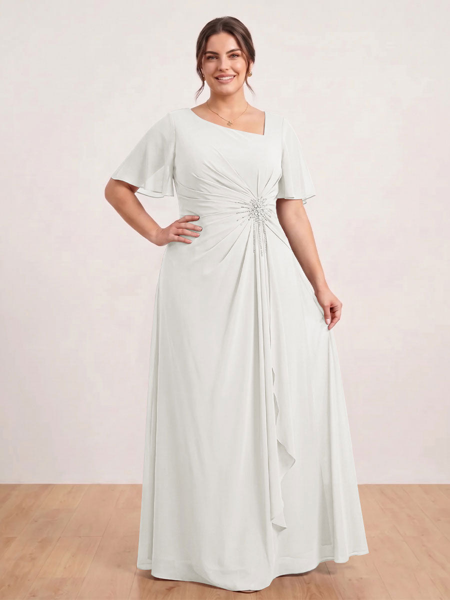 A-Line/Princess Floor-Length Short Sleeves V-Neck Plus Size Mother of the Bride Dresses