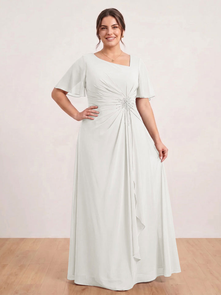A-Line/Princess Floor-Length Short Sleeves V-Neck Plus Size Mother of the Bride Dresses