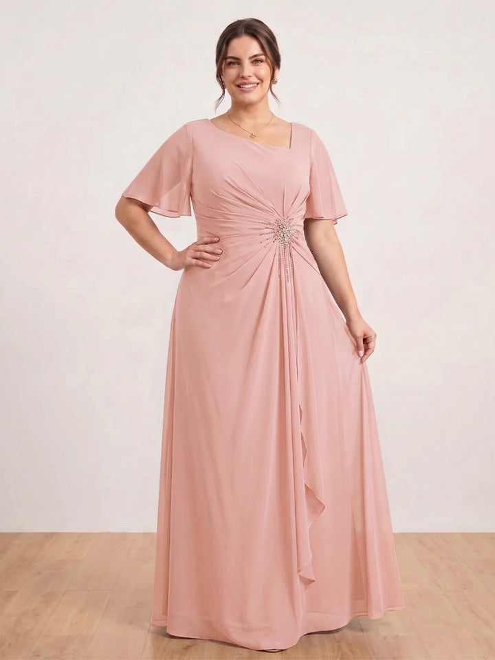 A-Line/Princess Floor-Length Short Sleeves V-Neck Plus Size Mother of the Bride Dresses
