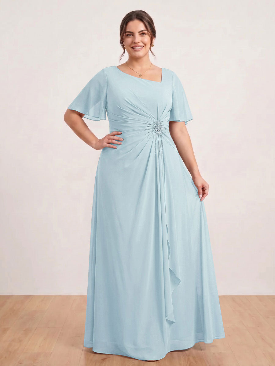 A-Line/Princess Floor-Length Short Sleeves V-Neck Plus Size Mother of the Bride Dresses