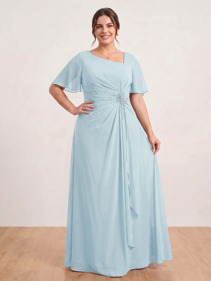 A-Line/Princess Floor-Length Short Sleeves V-Neck Plus Size Mother of the Bride Dresses
