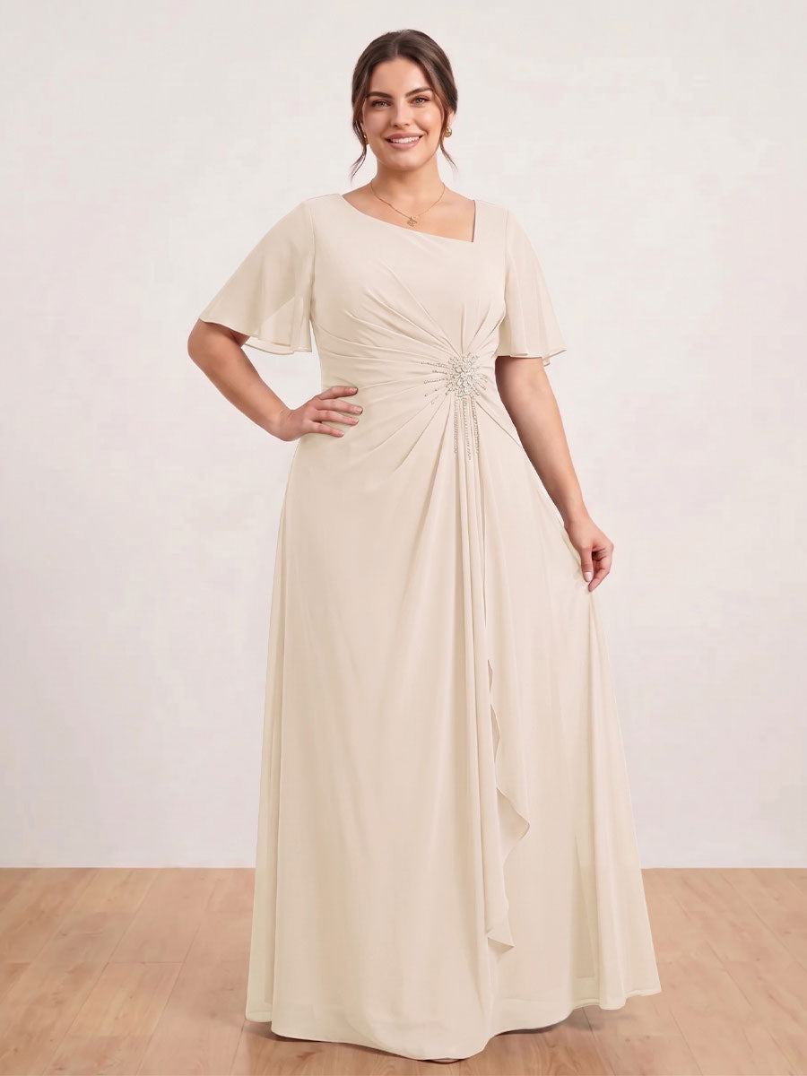 A-Line/Princess Floor-Length Short Sleeves V-Neck Plus Size Mother of the Bride Dresses