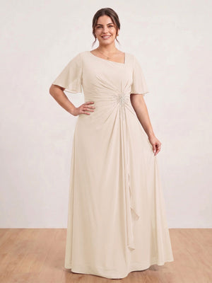 A-Line/Princess Floor-Length Short Sleeves V-Neck Plus Size Mother of the Bride Dresses