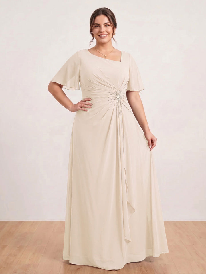 A-Line/Princess Floor-Length Short Sleeves V-Neck Plus Size Mother of the Bride Dresses