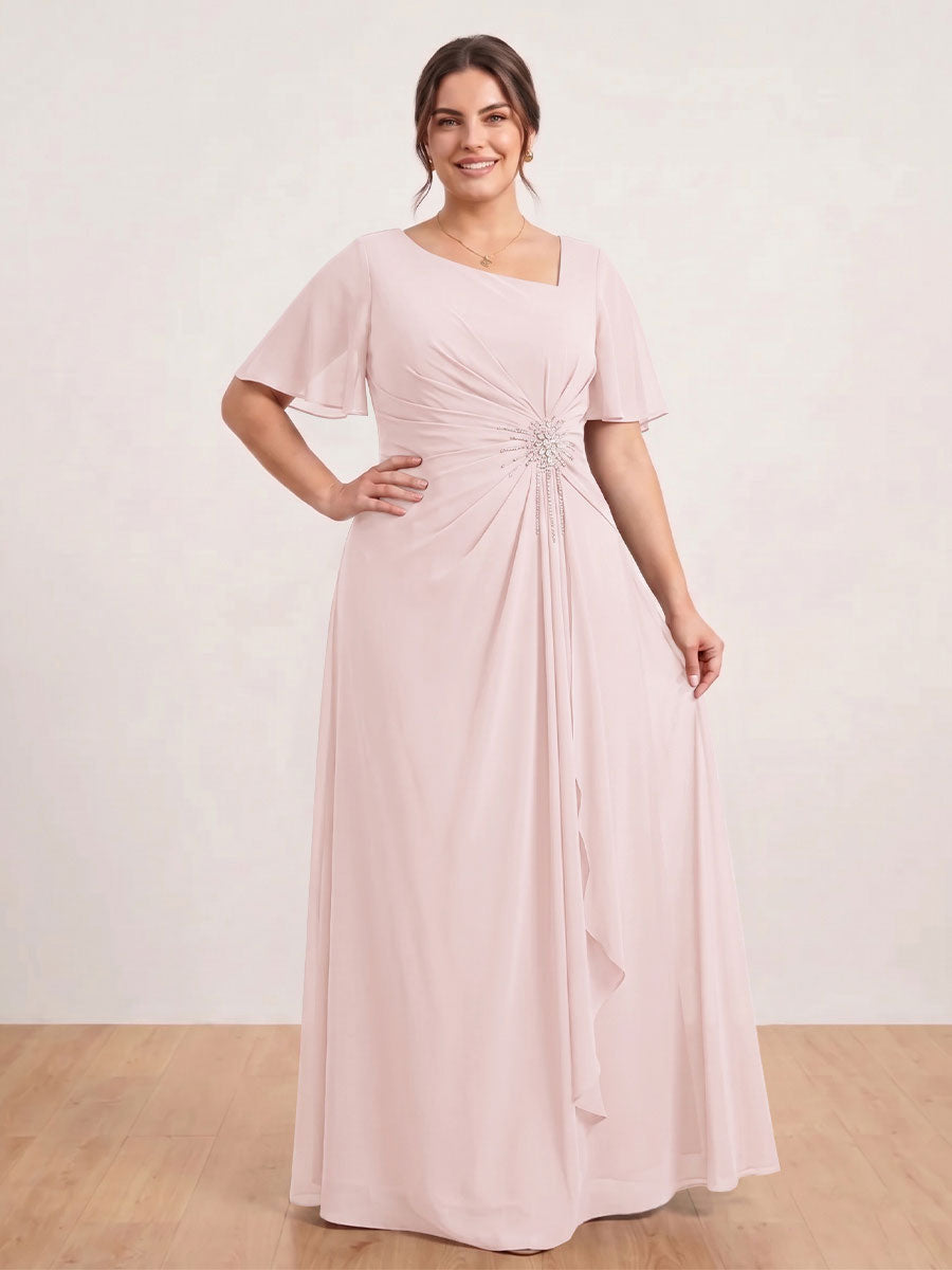A-Line/Princess Floor-Length Short Sleeves V-Neck Plus Size Mother of the Bride Dresses