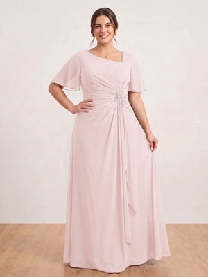 A-Line/Princess Floor-Length Short Sleeves V-Neck Plus Size Mother of the Bride Dresses