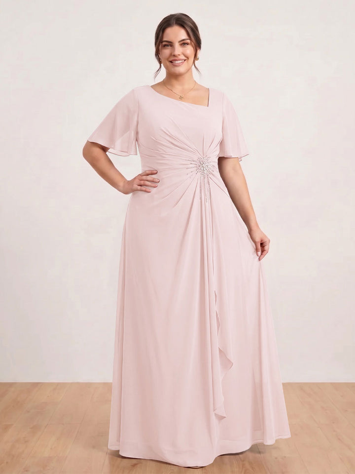 A-Line/Princess Floor-Length Short Sleeves V-Neck Plus Size Mother of the Bride Dresses