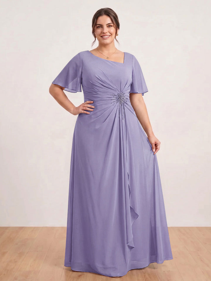 A-Line/Princess Floor-Length Short Sleeves V-Neck Plus Size Mother of the Bride Dresses