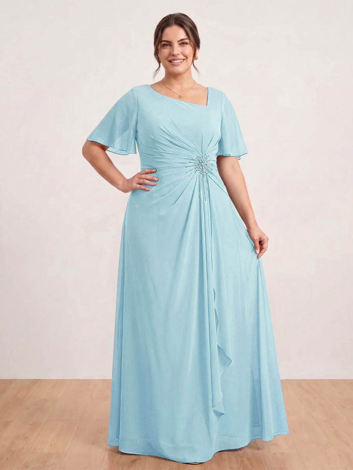 A-Line/Princess Floor-Length Short Sleeves V-Neck Plus Size Mother of the Bride Dresses