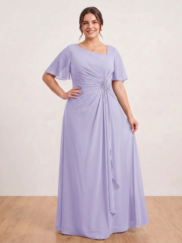 A-Line/Princess Floor-Length Short Sleeves V-Neck Plus Size Mother of the Bride Dresses