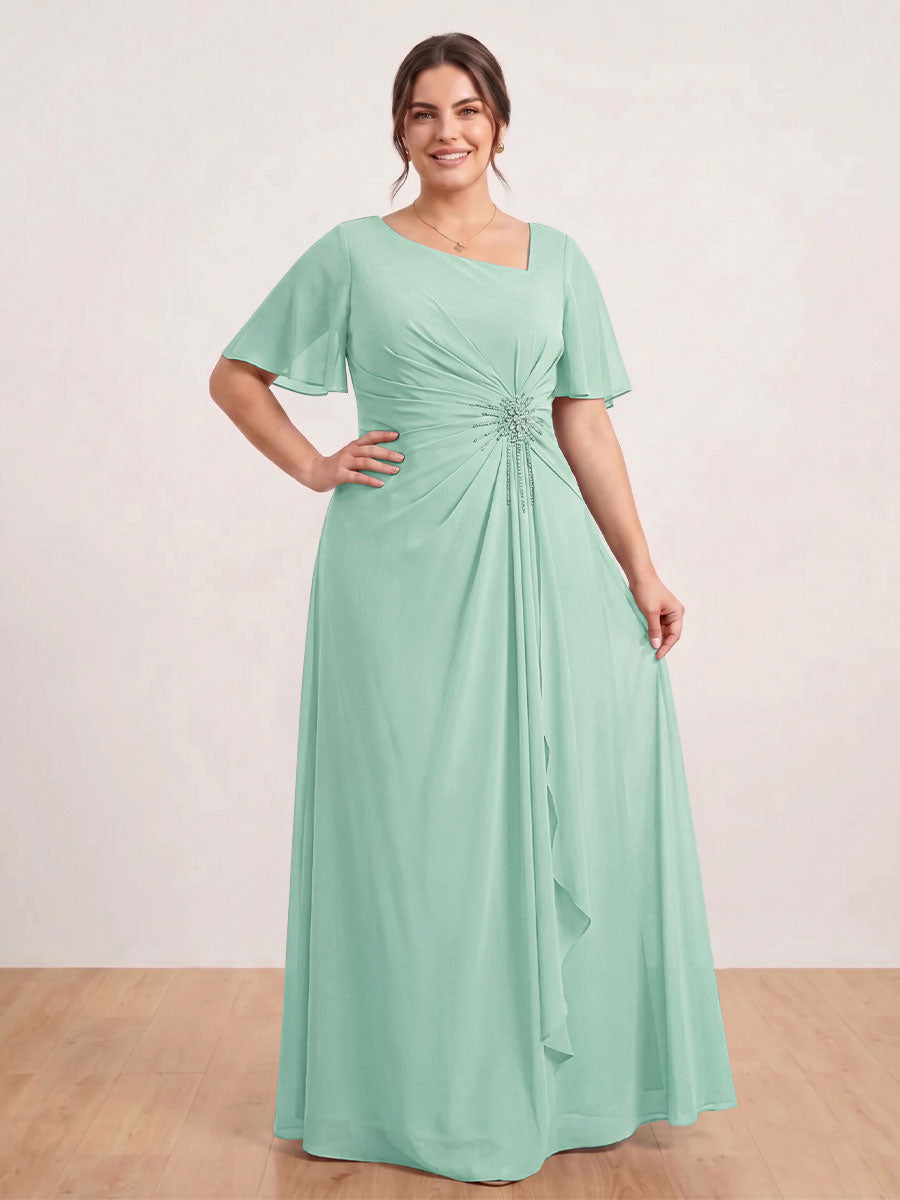 A-Line/Princess Floor-Length Short Sleeves V-Neck Plus Size Mother of the Bride Dresses