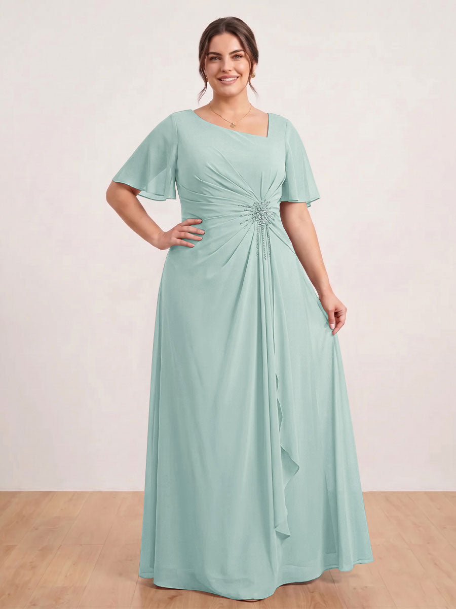 A-Line/Princess Floor-Length Short Sleeves V-Neck Plus Size Mother of the Bride Dresses