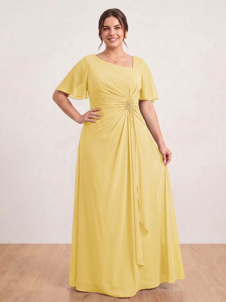 A-Line/Princess Floor-Length Short Sleeves V-Neck Plus Size Mother of the Bride Dresses