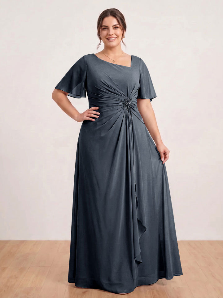 A-Line/Princess Floor-Length Short Sleeves V-Neck Plus Size Mother of the Bride Dresses