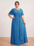 A-Line/Princess Floor-Length Short Sleeves V-Neck Plus Size Mother of the Bride Dresses