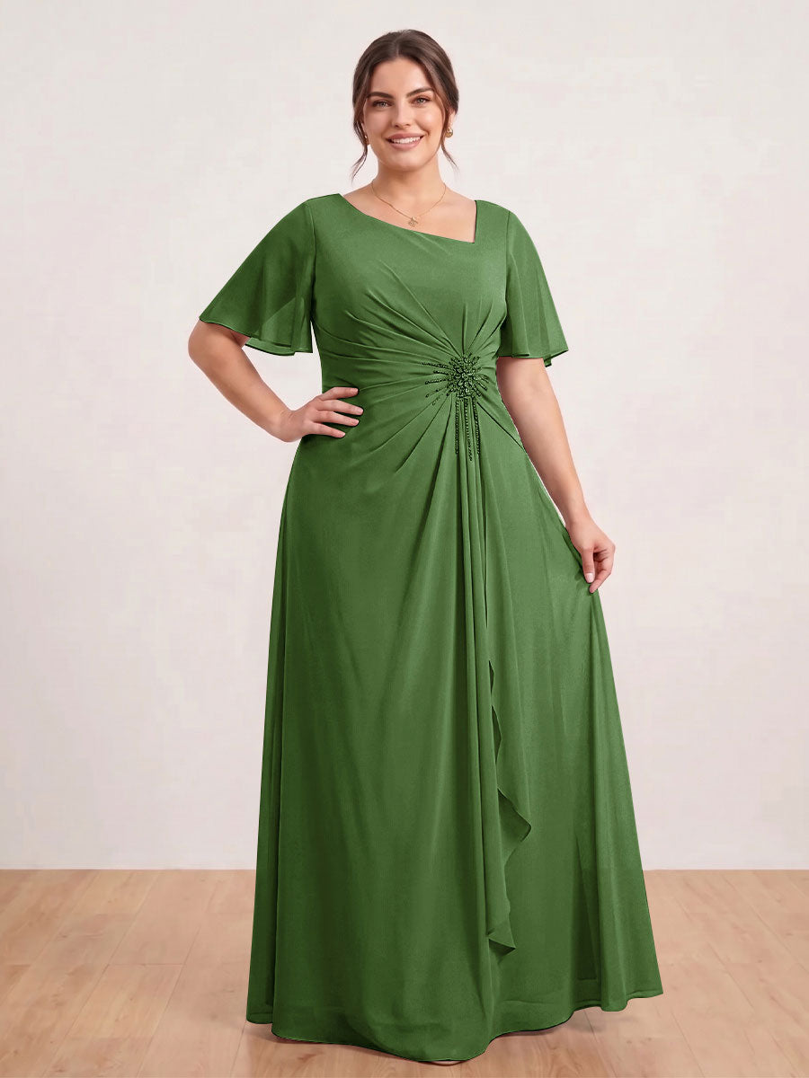 A-Line/Princess Floor-Length Short Sleeves V-Neck Plus Size Mother of the Bride Dresses
