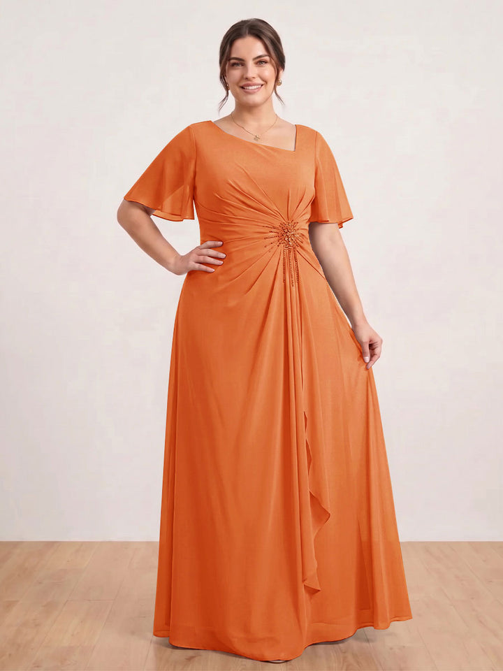 A-Line/Princess Floor-Length Short Sleeves V-Neck Plus Size Mother of the Bride Dresses