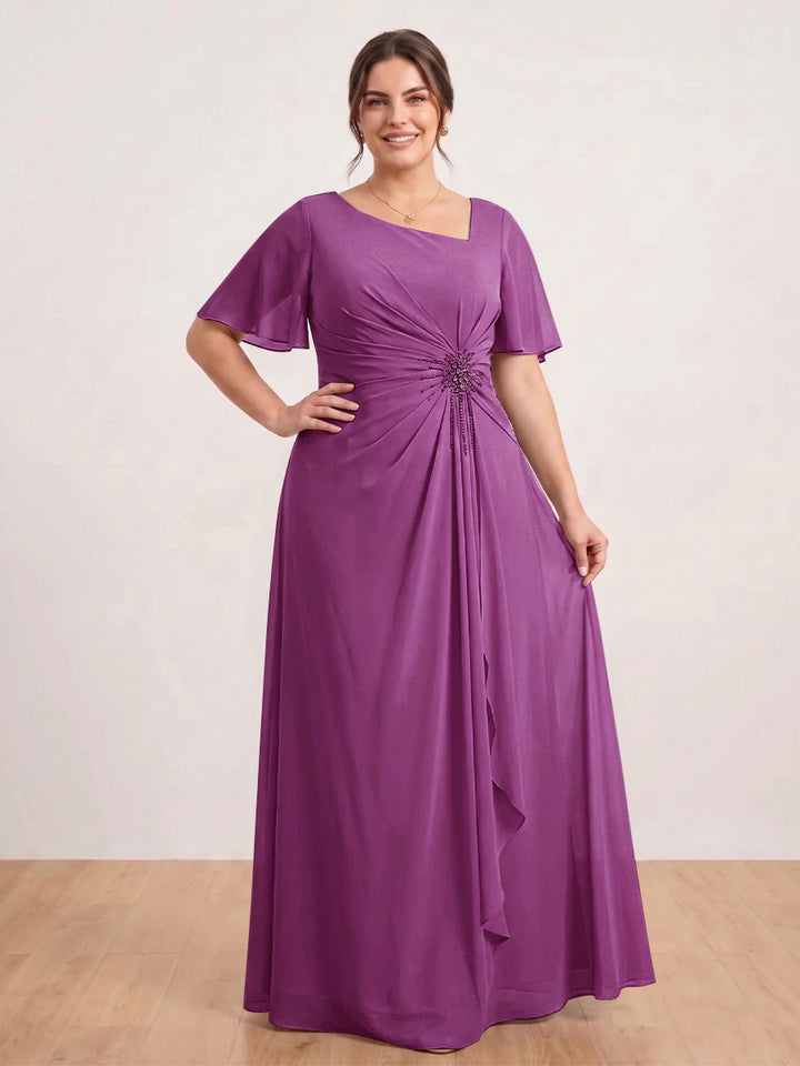 A-Line/Princess Floor-Length Short Sleeves V-Neck Plus Size Mother of the Bride Dresses