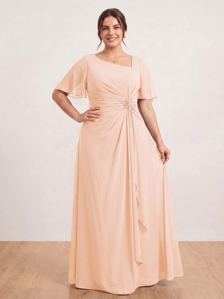 A-Line/Princess Floor-Length Short Sleeves V-Neck Plus Size Mother of the Bride Dresses