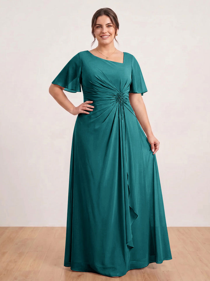 A-Line/Princess Floor-Length Short Sleeves V-Neck Plus Size Mother of the Bride Dresses