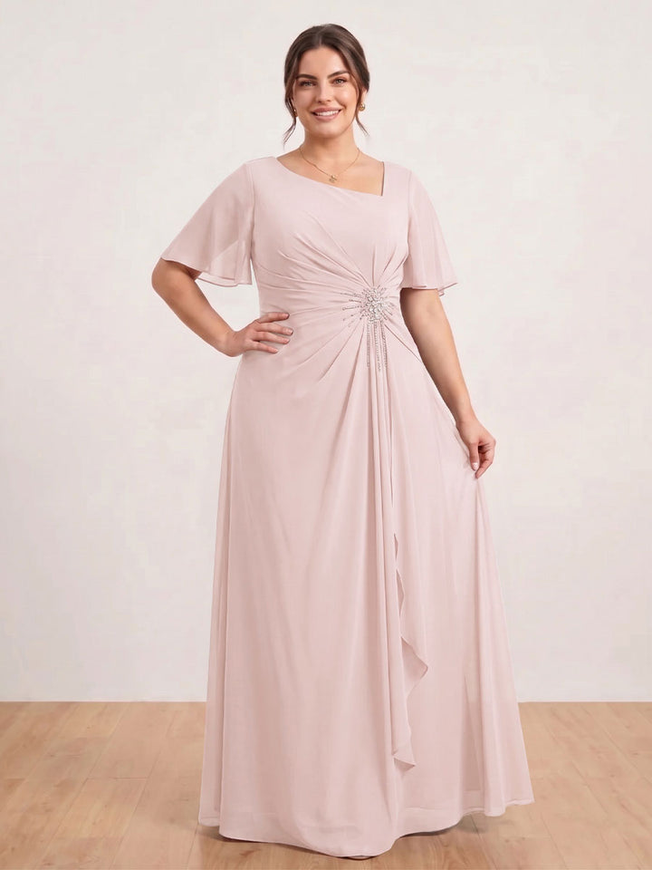 A-Line/Princess Floor-Length Short Sleeves V-Neck Plus Size Mother of the Bride Dresses