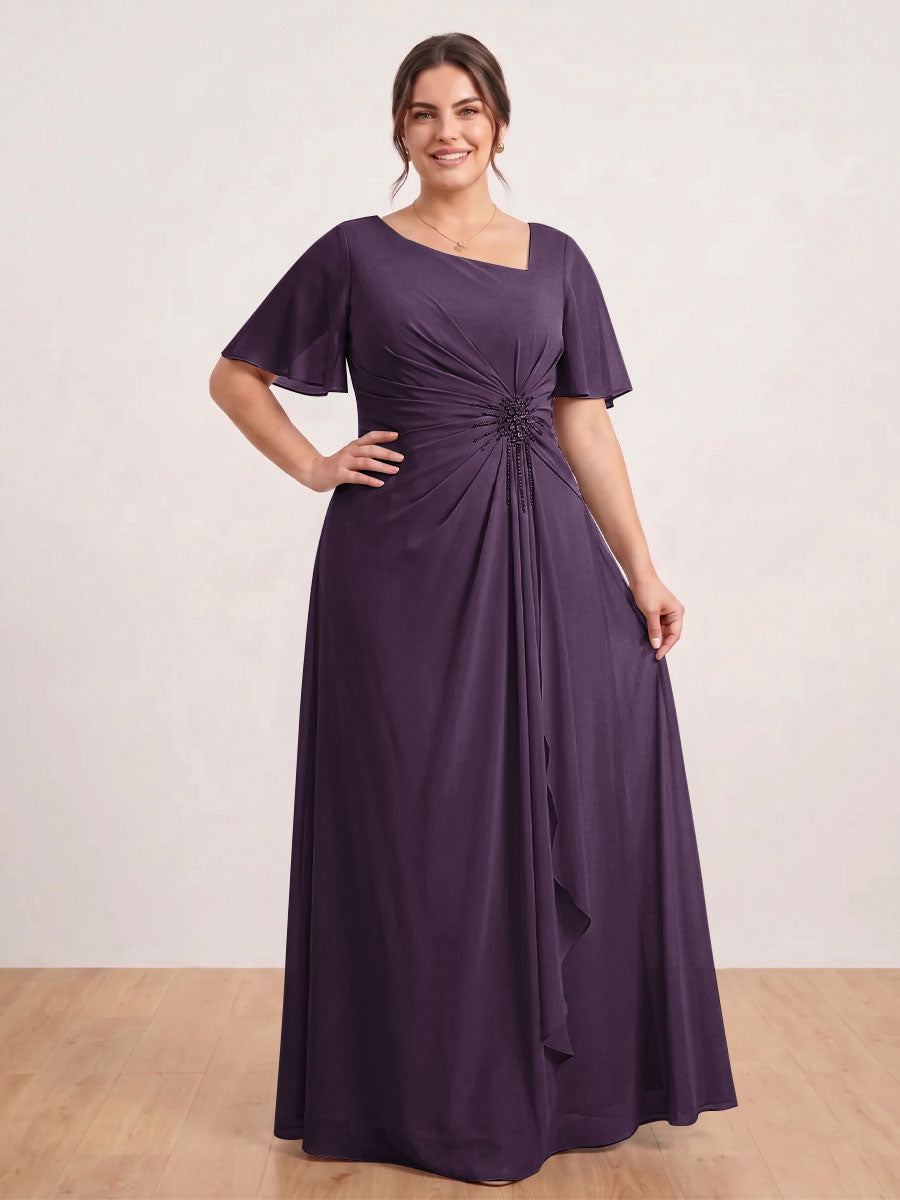 A-Line/Princess Floor-Length Short Sleeves V-Neck Plus Size Mother of the Bride Dresses
