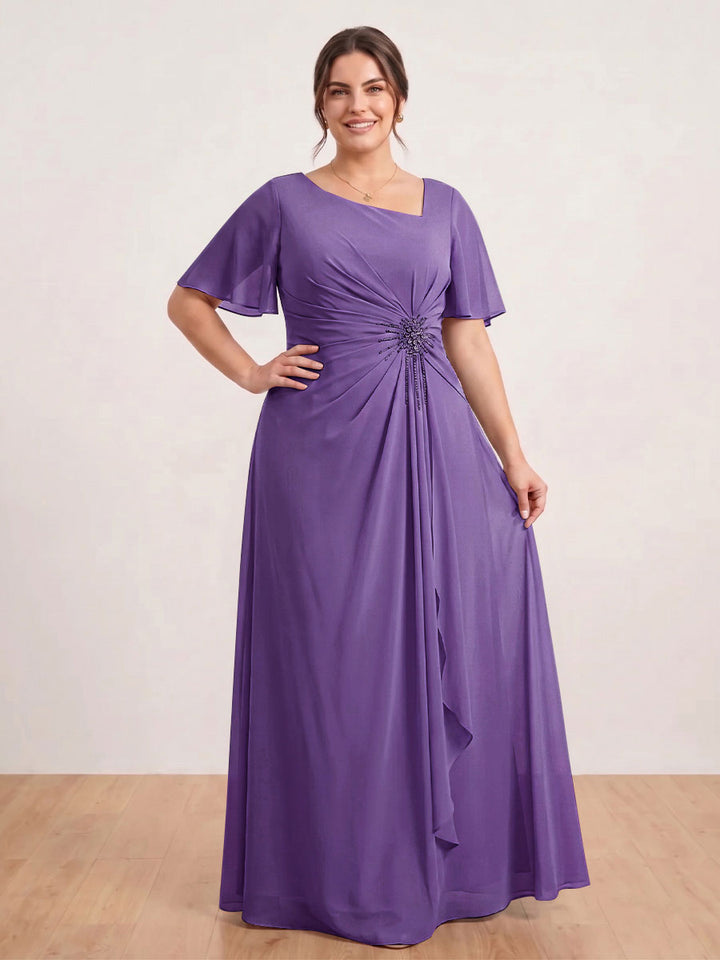 A-Line/Princess Floor-Length Short Sleeves V-Neck Plus Size Mother of the Bride Dresses