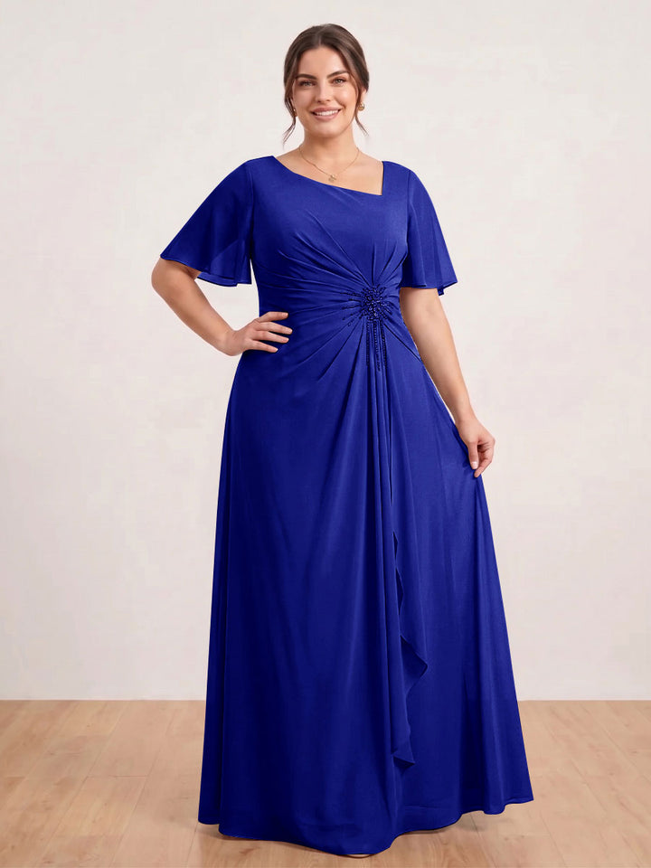 A-Line/Princess Floor-Length Short Sleeves V-Neck Plus Size Mother of the Bride Dresses