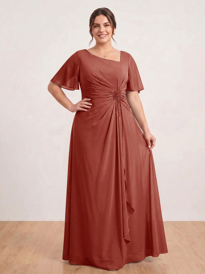 A-Line/Princess Floor-Length Short Sleeves V-Neck Plus Size Mother of the Bride Dresses