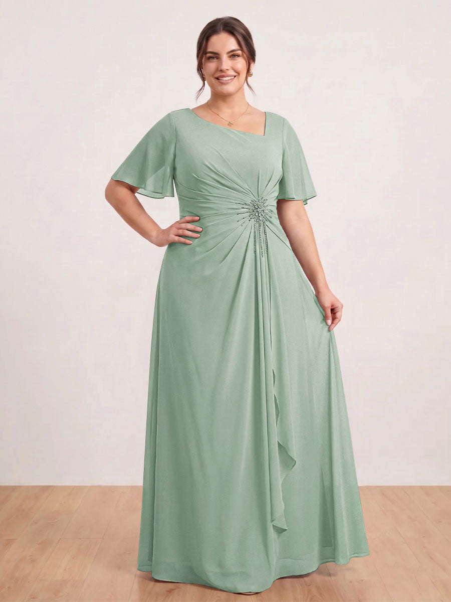A-Line/Princess Floor-Length Short Sleeves V-Neck Plus Size Mother of the Bride Dresses