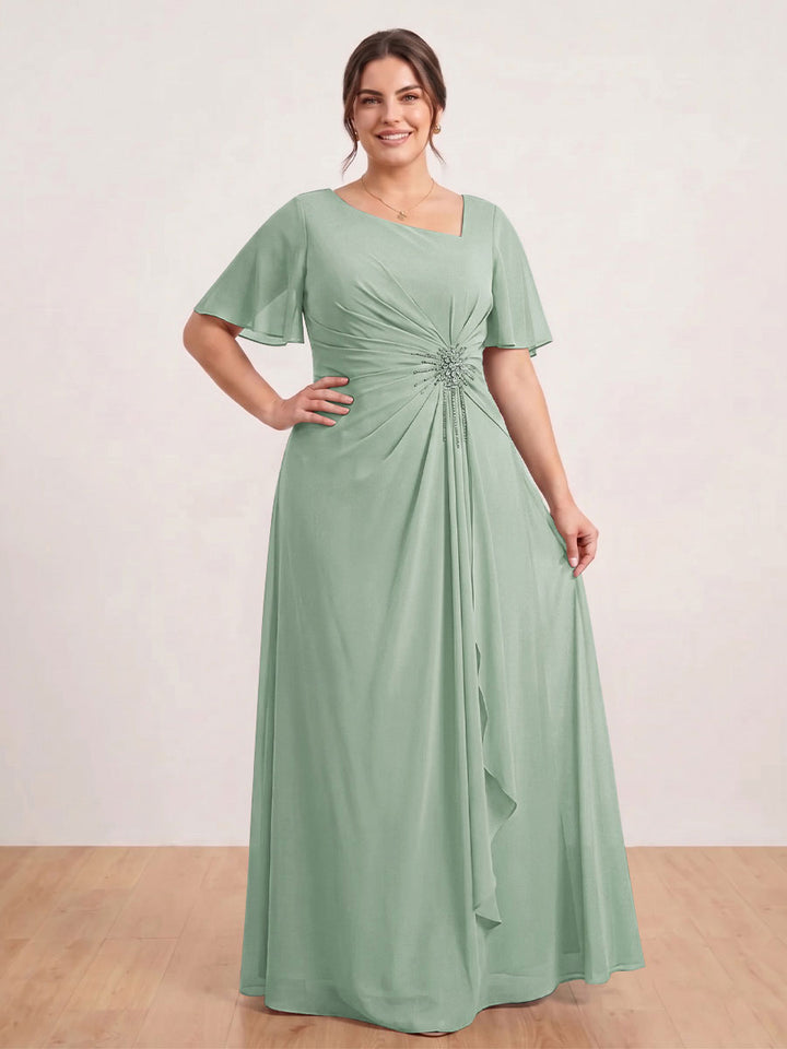 A-Line/Princess Floor-Length Short Sleeves V-Neck Plus Size Mother of the Bride Dresses