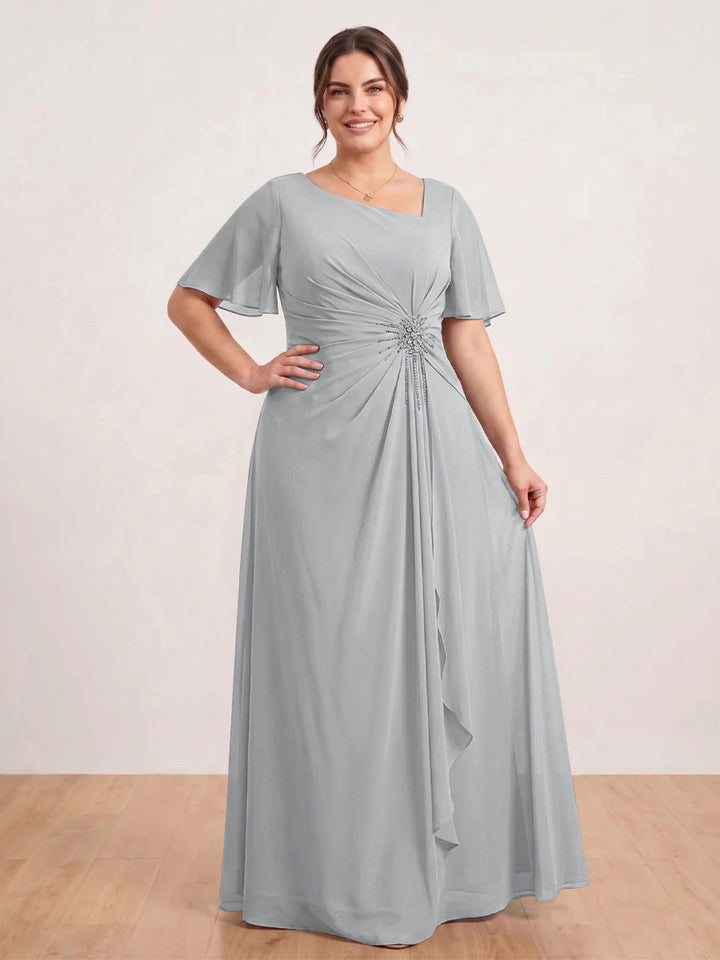 A-Line/Princess Floor-Length Short Sleeves V-Neck Plus Size Mother of the Bride Dresses