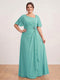 A-Line/Princess Floor-Length Short Sleeves V-Neck Plus Size Mother of the Bride Dresses