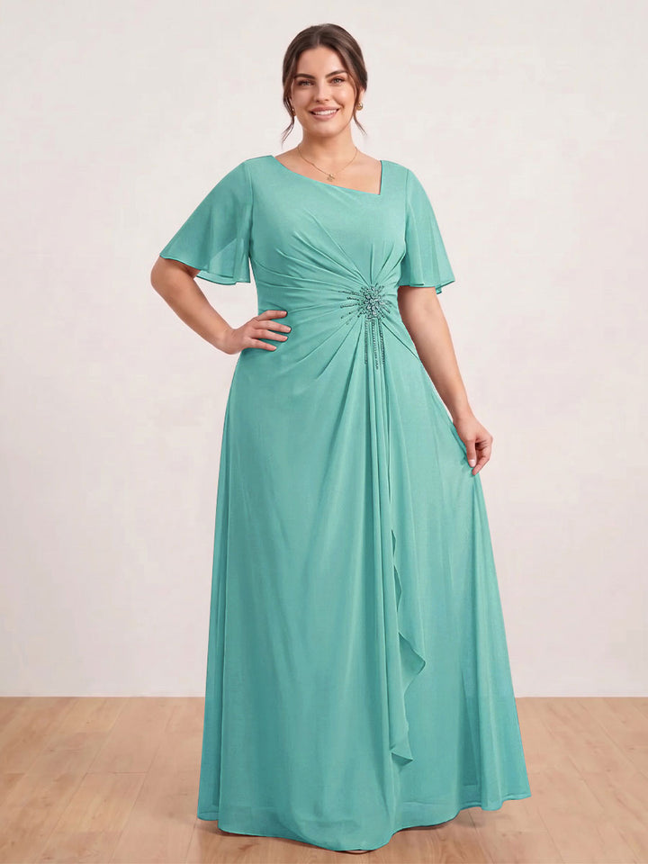 A-Line/Princess Floor-Length Short Sleeves V-Neck Plus Size Mother of the Bride Dresses