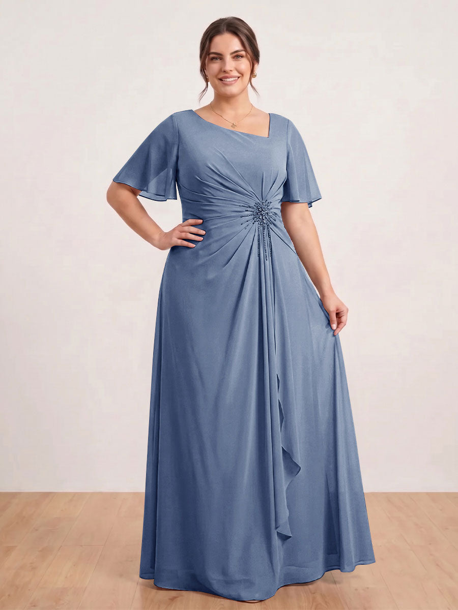 A-Line/Princess Floor-Length Short Sleeves V-Neck Plus Size Mother of the Bride Dresses