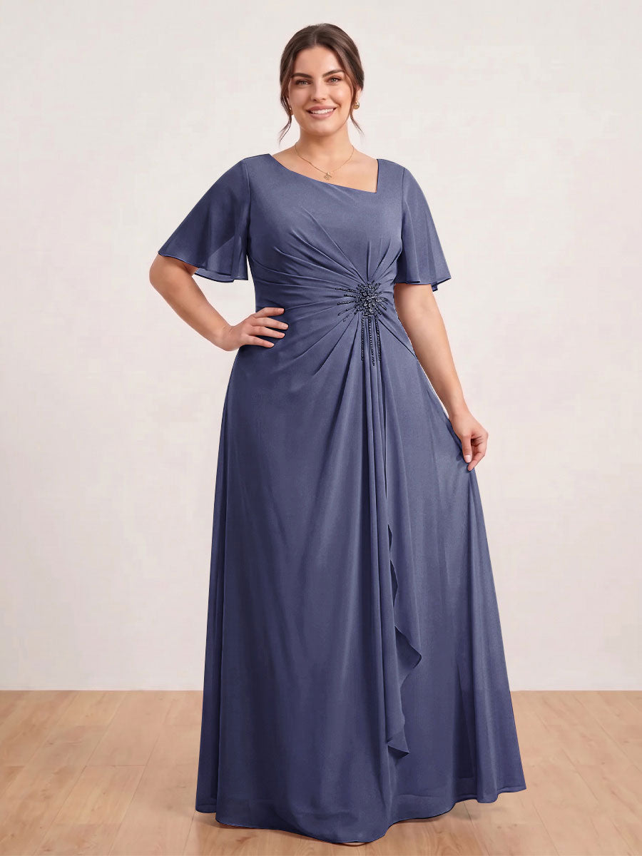 A-Line/Princess Floor-Length Short Sleeves V-Neck Plus Size Mother of the Bride Dresses