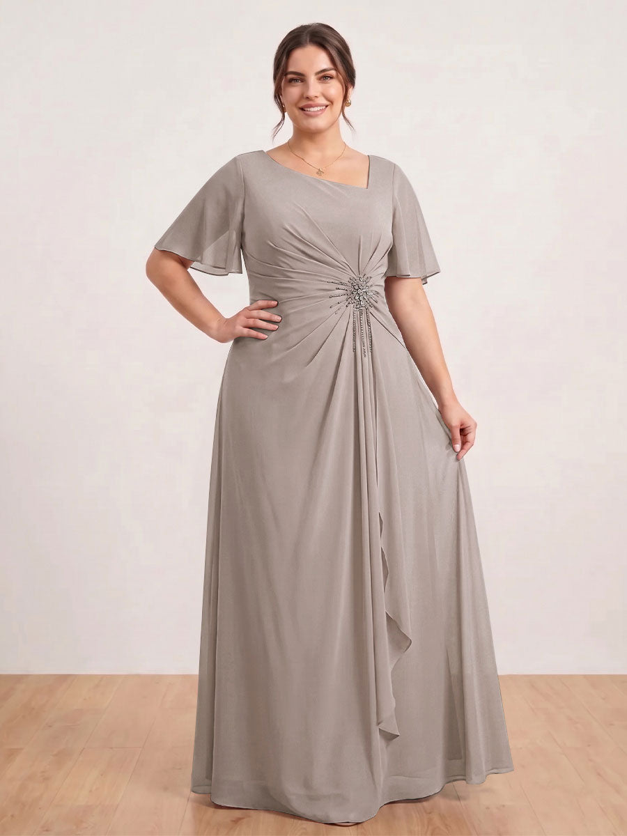 A-Line/Princess Floor-Length Short Sleeves V-Neck Plus Size Mother of the Bride Dresses