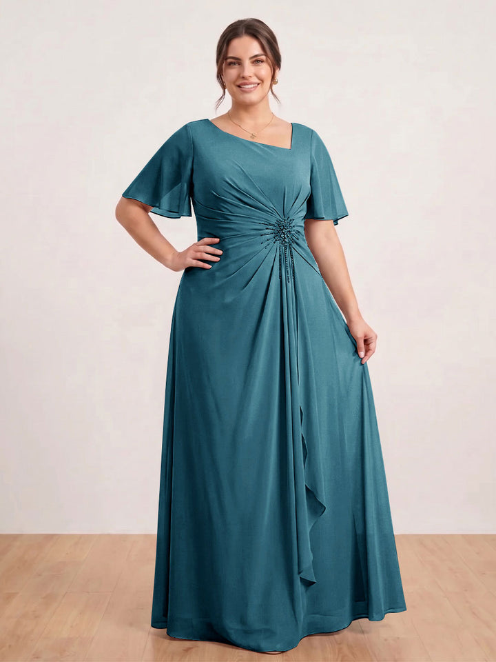 A-Line/Princess Floor-Length Short Sleeves V-Neck Plus Size Mother of the Bride Dresses