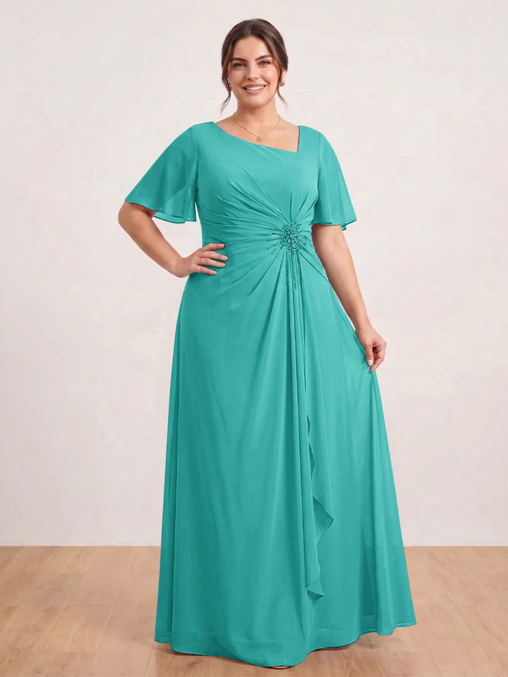 A-Line/Princess Floor-Length Short Sleeves V-Neck Plus Size Mother of the Bride Dresses