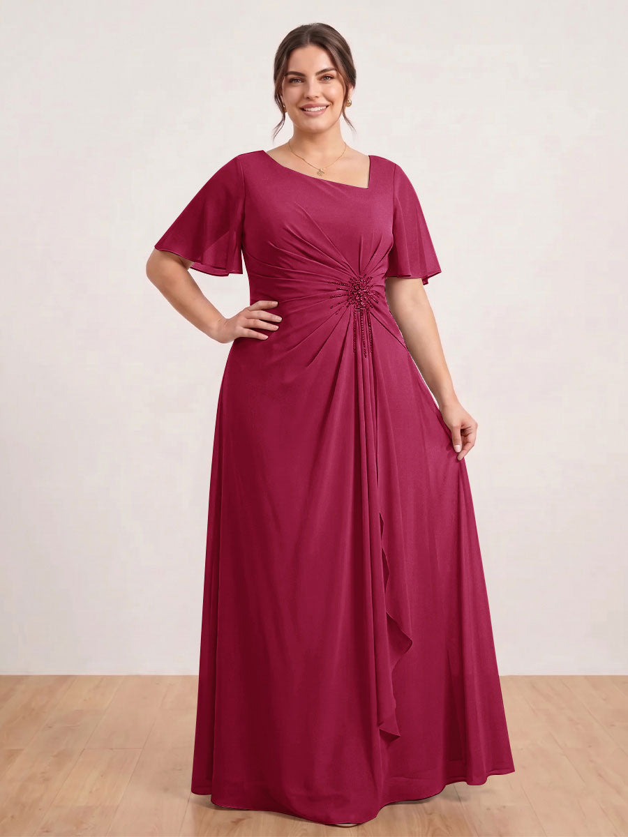 A-Line/Princess Floor-Length Short Sleeves V-Neck Plus Size Mother of the Bride Dresses