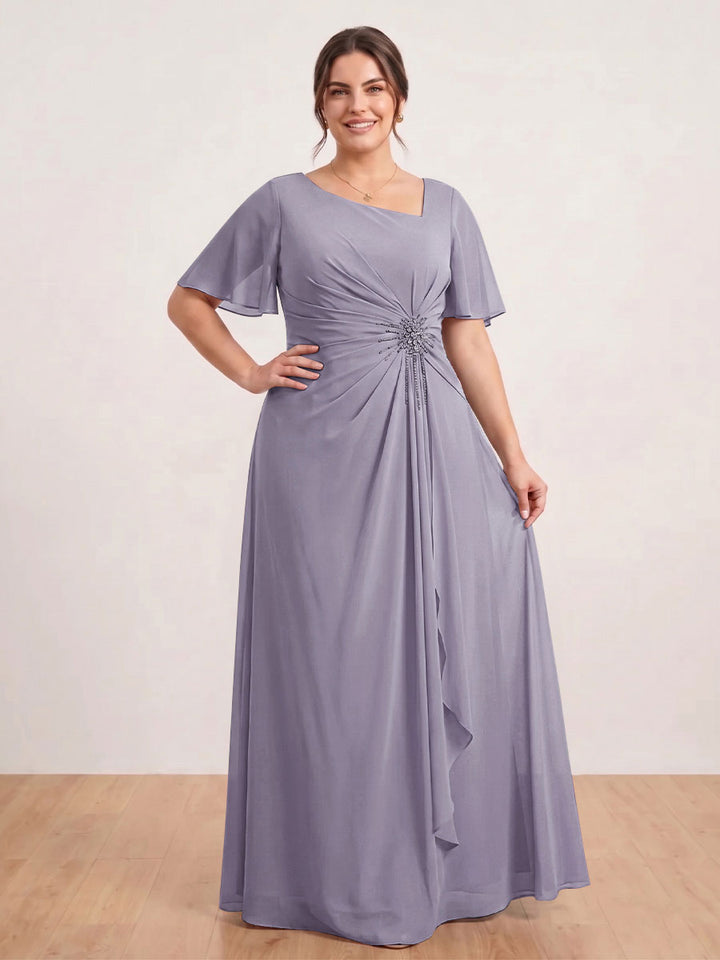 A-Line/Princess Floor-Length Short Sleeves V-Neck Plus Size Mother of the Bride Dresses