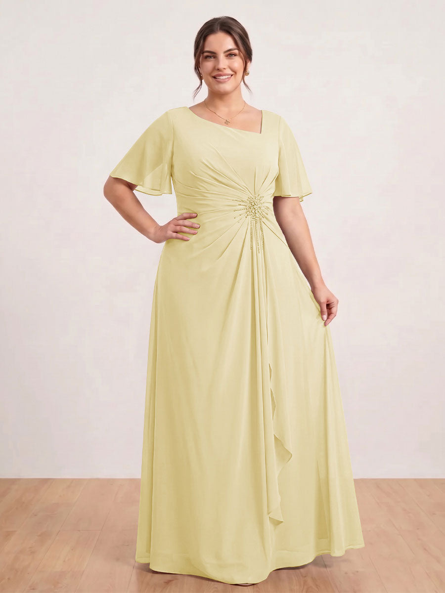 A-Line/Princess Floor-Length Short Sleeves V-Neck Plus Size Mother of the Bride Dresses