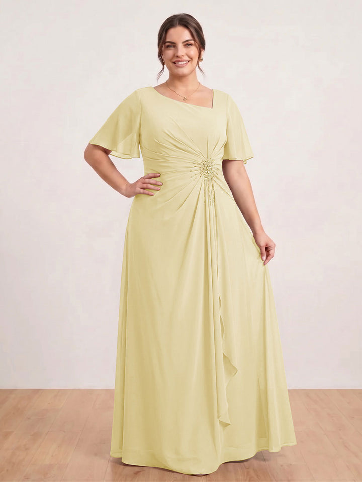 A-Line/Princess Floor-Length Short Sleeves V-Neck Plus Size Mother of the Bride Dresses