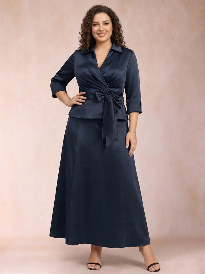 A-Line/Princess Separates V-Neck Two Piece Plus Size Mother of the Bride Dresses With Bow Pleats