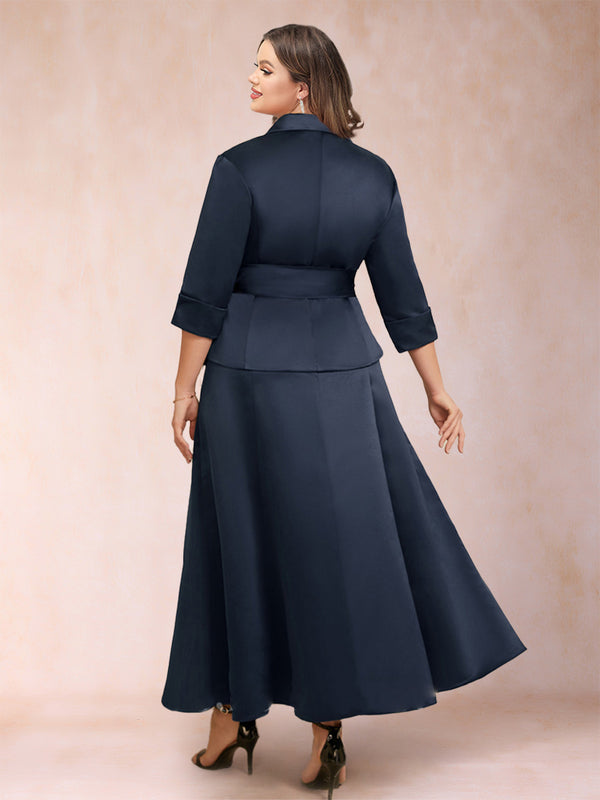A-Line/Princess Separates V-Neck Two Piece Plus Size Mother of the Bride Dresses With Bow Pleats