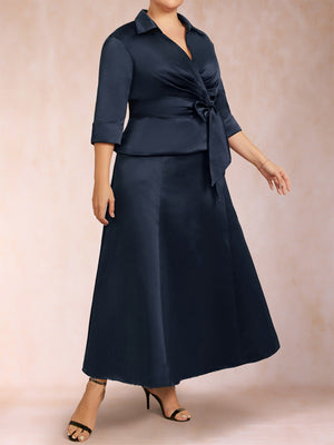 A-Line/Princess Separates V-Neck Two Piece Plus Size Mother of the Bride Dresses With Bow Pleats