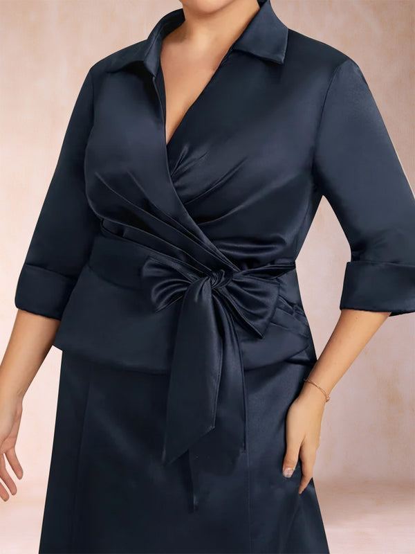 A-Line/Princess Separates V-Neck Two Piece Plus Size Mother of the Bride Dresses With Bow Pleats
