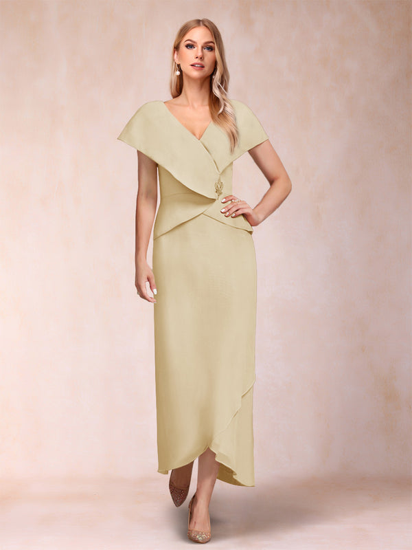 Sheath/Column V-Neck Asymmetrical Chiffon Mother of the Bride Dresses With Beading Sequins